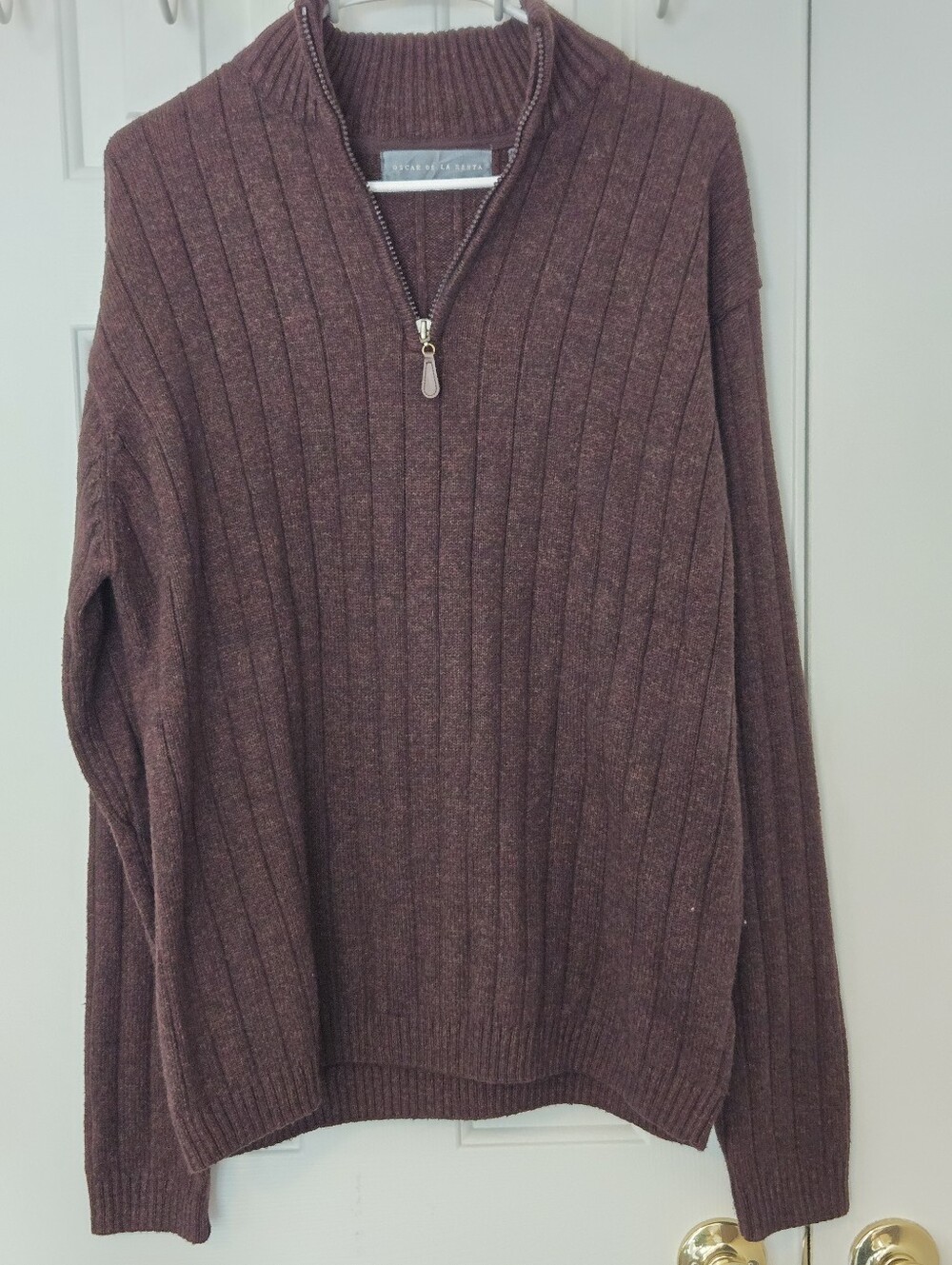 Oscar de la Renta Ribbed Half-Zip Turtleneck Sweater Plumb Wine Size XXL